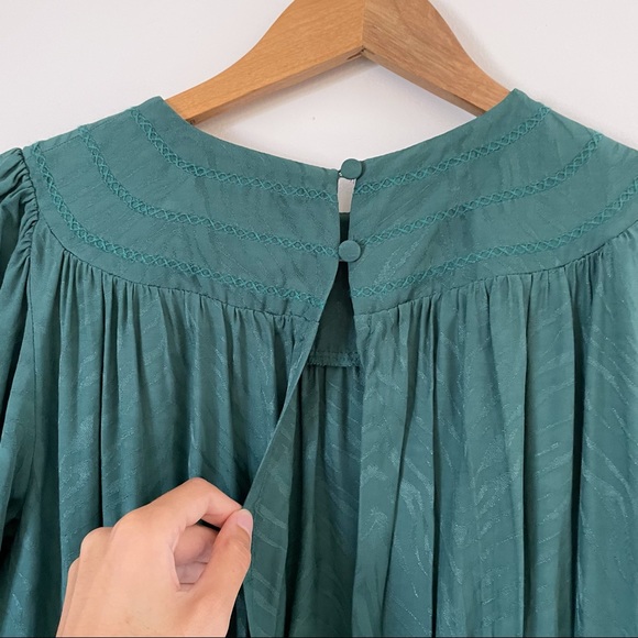 NWT Topshop Green Jacquard Midi dress Prairie dress size 4 - Picture 6 of 16